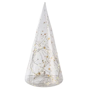LED Tanne Glas Sterne gold Räder Design H 30 cm