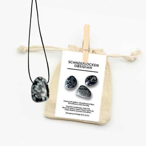 Anhänger Trommelstein gebohrt Schneeflockenobsidian – Bild 2