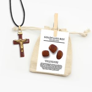 Anhänger Jesus Kreuz mit Öse aus Goldfluss rot