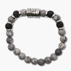 Männer Armband aus Picassojaspis mattiert und Lava Perlen