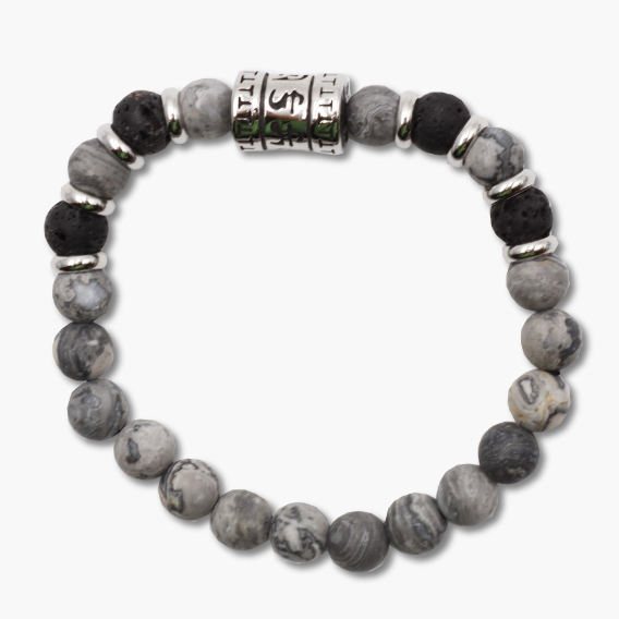 Männer Armband aus Picassojaspis mattiert und Lava Perlen