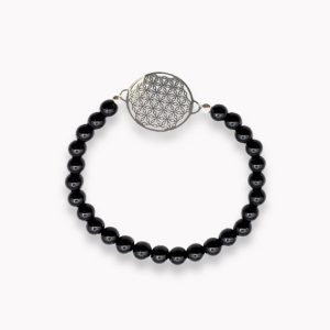 Kugelarmband Schwarzer Achat mit Blume des Lebens