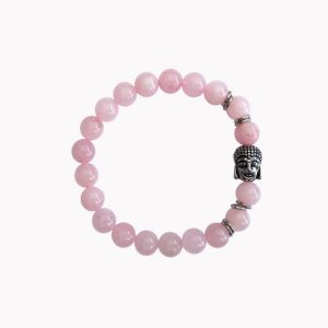 Kugelarmband Rosenquarz mit Buddha silber