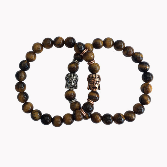 Kugelarmband Tigerauge gelb mit Buddha gold – Bild 2