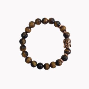 Kugelarmband Tigerauge gelb mit Buddha gold