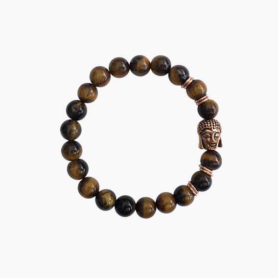 Kugelarmband Tigerauge gelb mit Buddha gold