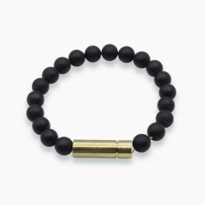 Wunscharmband mit Versteckkapsel für Botschaften aus Onyx schwarz mattiert