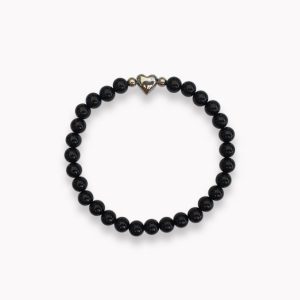 Kugelarmband Schwarzer Achat mit zartem Herz