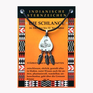 Anhänger Schlange 24.10.-22.11. – Indianische Sternzeichen aus Zinn auf großer Karte
