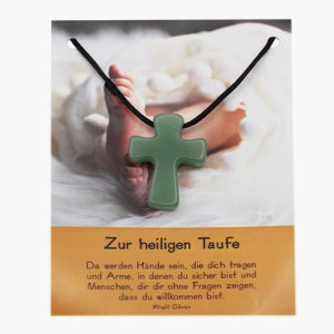 „Zur heiligen Taufe“ Aventurin Pilgerkreuz Anhänger auf großer Karte