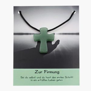 „Zur Firmung“ Aventurin Pilgerkreuz Anhänger auf großer Karte