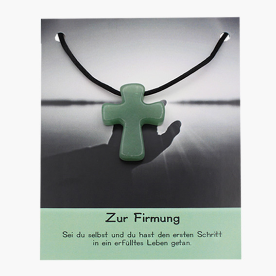 „Zur Firmung“ Aventurin Pilgerkreuz Anhänger auf großer Karte