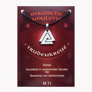 Anhänger Trudenkreuz – Magische Amulette aus Zinn auf großer Karte mit Infoheft