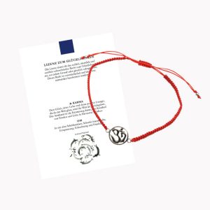 Glücksarmband Freundschaftsarmband mit OM mit geknüpftem Textilband rot mit Glückskarte