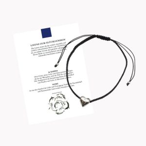 Glücksarmband Freundschaftsarmband mit Herz mit geknüpftem Textilband schwarz mit Glückskarte