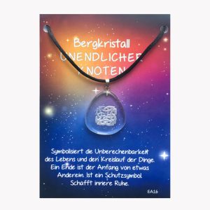 Energie Amulett Unendlicher Knoten Anhänger aus Bergkristall auf großer Karte