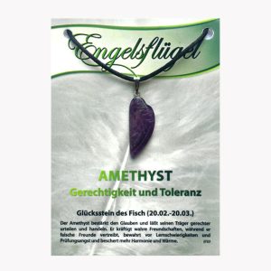 Amethyst Engelsflügel Anhänger auf großer Karte – für Sternzeichen Fisch