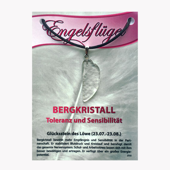 Bergkristall Engelsflügel Anhänger auf großer Karte – für Sternzeichen Löwe