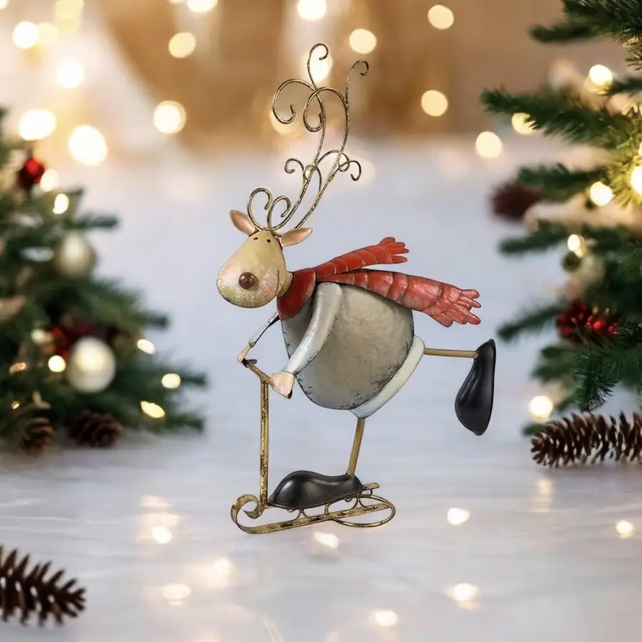 Weihnachtsfigur Metall Rentier mit Schneeroller Höhe 52 cm – Bild 2