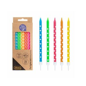 24 bunte Geburtstagskuchen-Kerzen mit Punkten