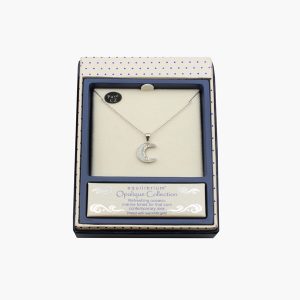 Mond Kette verweißgoldet mit Glitzersteinchen und Schimmereffekt silberfarben in der Geschenkbox