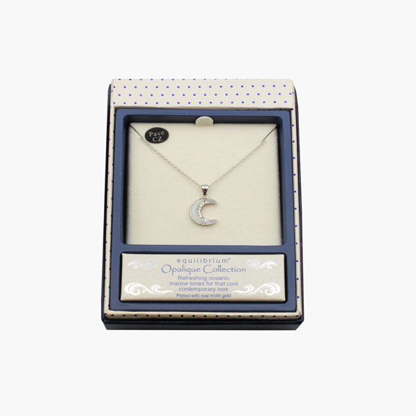 Mond Kette verweißgoldet mit Glitzersteinchen und Schimmereffekt silberfarben in der Geschenkbox