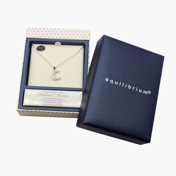 Mond Kette verweißgoldet mit Glitzersteinchen und Schimmereffekt silberfarben in der Geschenkbox – Bild 2