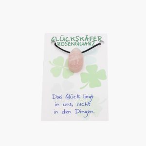 Rosenquarz Skarabäus Anhänger Glückskäfer auf kleiner Karte