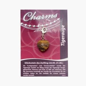 Charm Herz Anhänger Tigerauge auf kleiner Karte