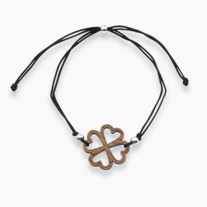 Holzarmband Kleeblatt dunkel verstellbar (vegan)