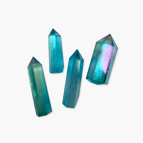 Obelisk Spitze poliert Bergkristall blau bedampft – Bild 2