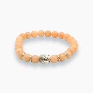 Sonnenstein Kugelarmband mit Buddha Perle silber