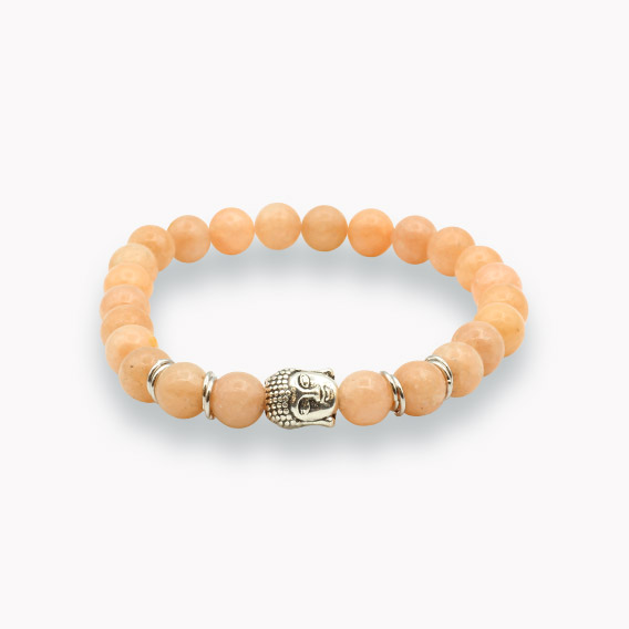 Sonnenstein Kugelarmband mit Buddha Perle silber