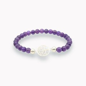 Amethyst Kugelarmband mit Lebensbaum silber