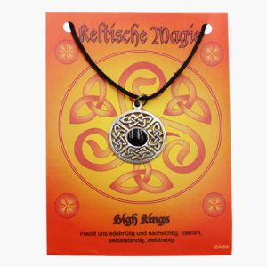 Keltische Magie Amulett aus Zinn High Kings auf großer Karte mit Infoheft