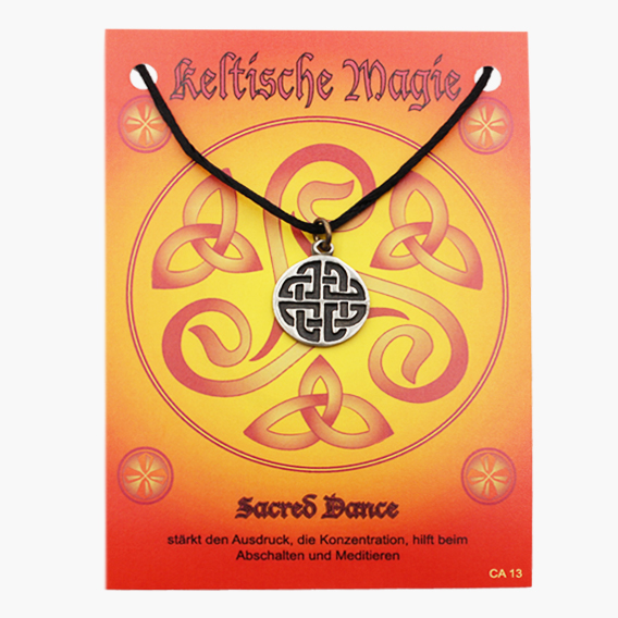 Keltische Magie Amulett aus Zinn Sacred Dance auf großer Karte mit Infoheft