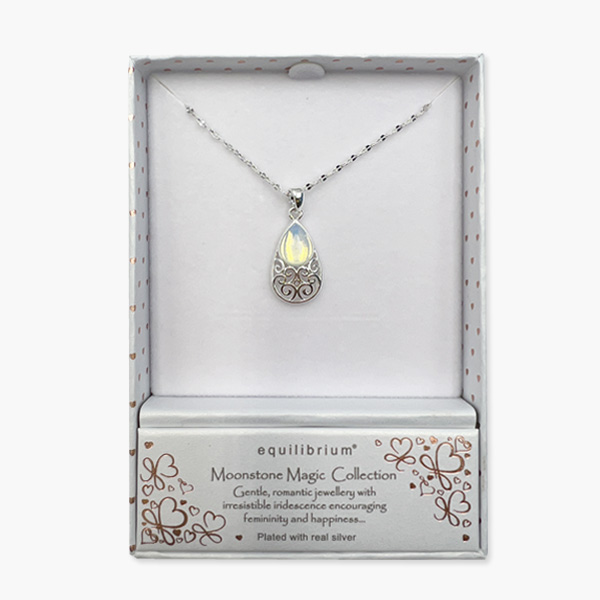 Mondstein Tropfen Kette silberfarben in Geschenkbox