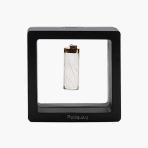 Rutilquarz Anhänger mit 12 Karat Goldfassung Premium Qualität im Schweberahmen