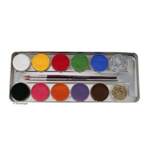 Eulenspiegel Profi-Kombi-Schminkpalette 10 Farben 2 Glitzer