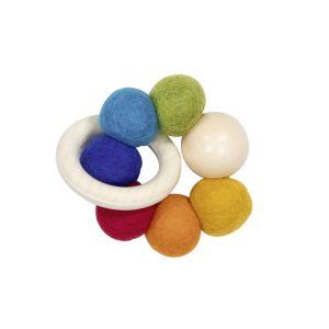 Goki Baby-Greifling Elastik Regenbogen mit Wollfilzkugeln