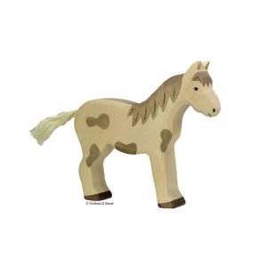 Holztiger Holzfigur weißes Pferd gefleckt