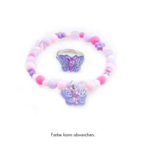 Kinderschmuck Schmetterlinge-Set Armband und Ring, sortiert