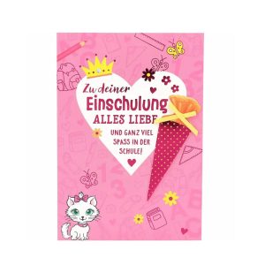 3D Einschulungs-Grußkarte für Mädchen, mit Umschlag