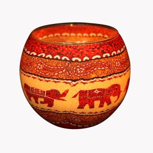 Windlicht „Elefanten“ rot/orange