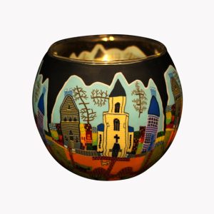 Windlicht „Dorf mit Kirche“ dunkel