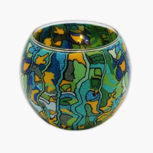 Windlicht „Muster“ grün/gelb