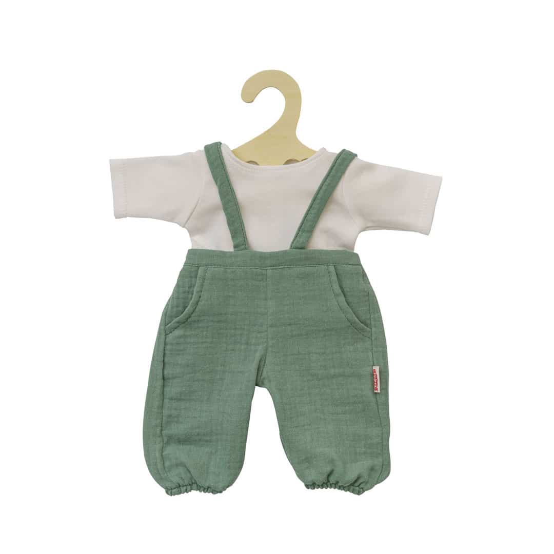 Heless Puppenkleidung Latzhose/Shirt, aus Bio-Baumwolle, salbeigrün