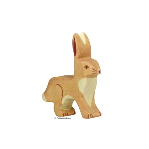 Holztiger Holzfigur Hase mit aufrechten Ohren