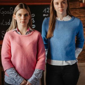 Winterpulli “3/4-Arm” blau, rosa