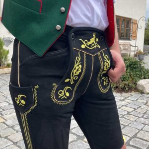 Lederhose “Prien” Laponia schwarz gelb gestickt
